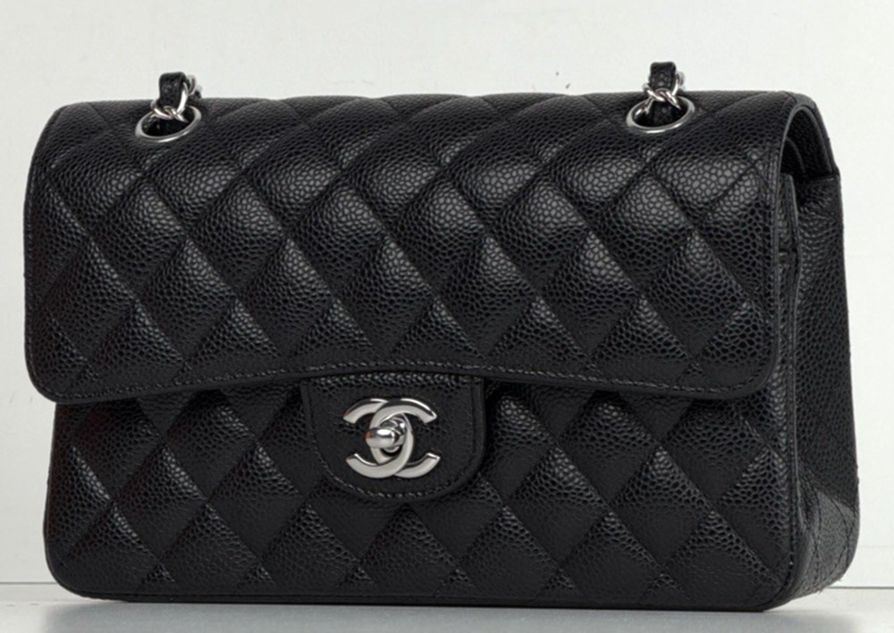 Chanel Classic Double Flap Small Bag Black Caviar Leather Silver Hardware NFC D7
